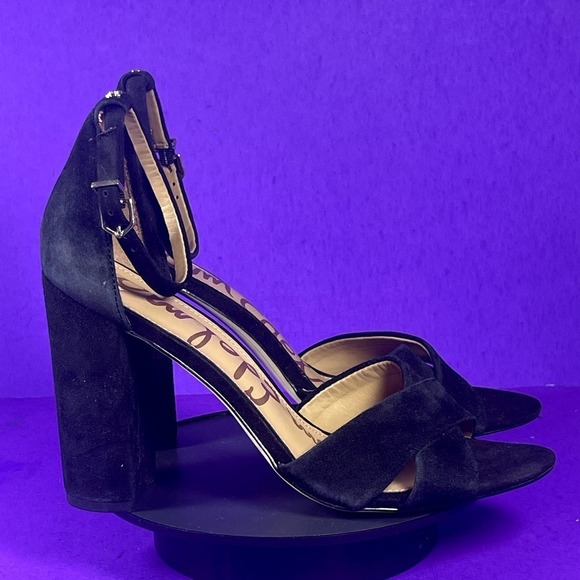 Sam Edelman Black Suede‎ Yancy Block Heel Ankle Strap Sandal Shoe Size 11-NEW - Picture 1 of 8
